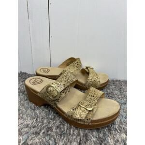 Dansko Gold Cream snakeskin print Leather Slide Sandals